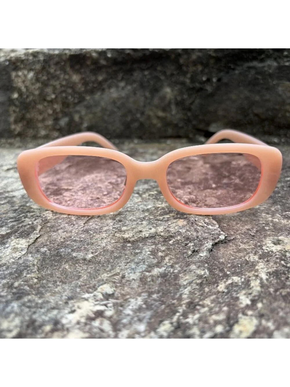 Y2K Chunky Sunglasses Peach Pink Frame Tinted Lens Retro Shades Festival Beach